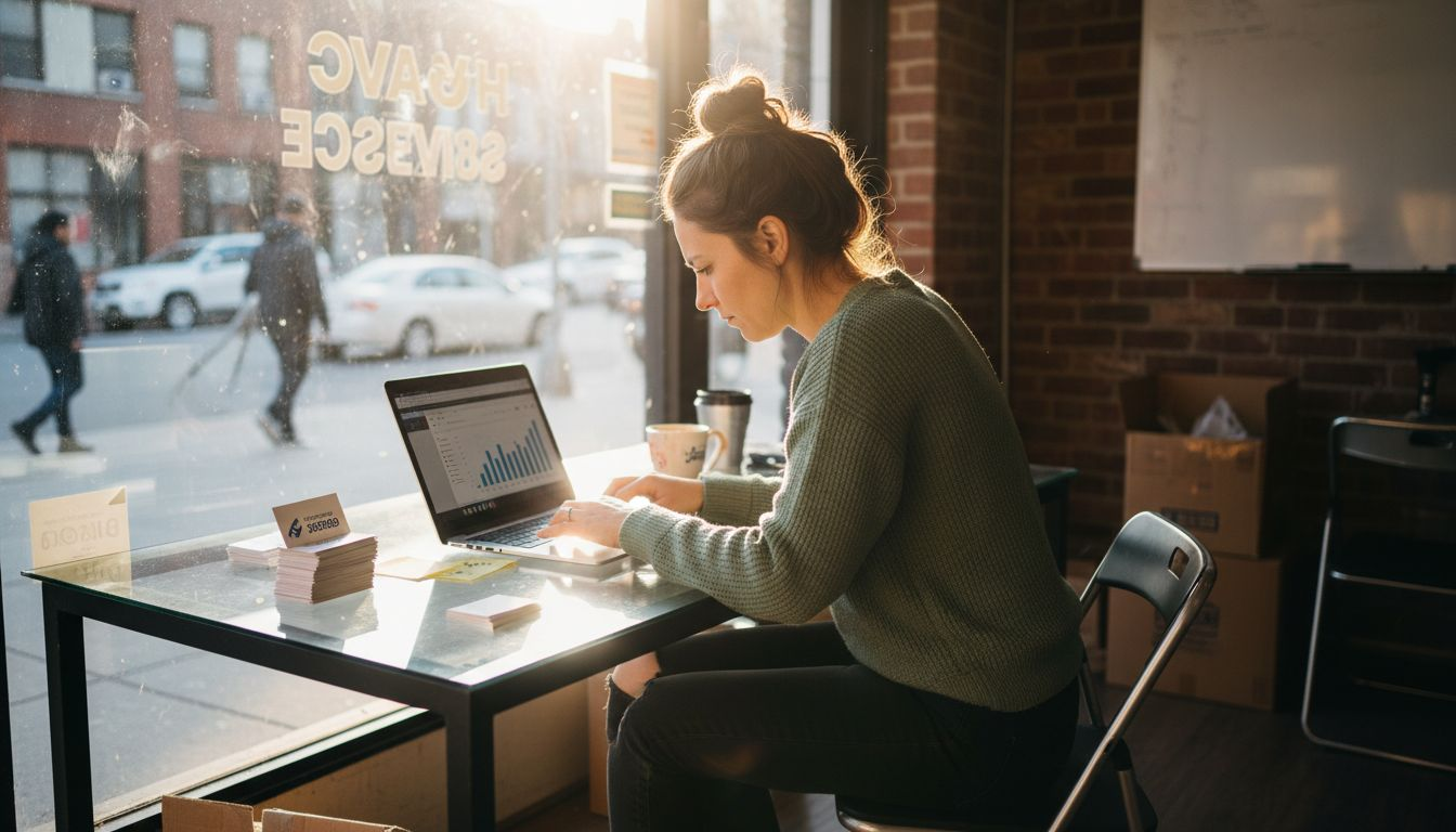 Marketer reviews SEO analytics in office