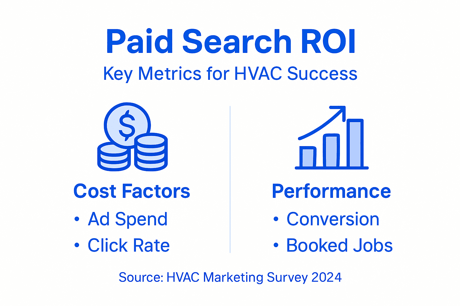 Infographic detailing paid search ROI metrics for HVAC