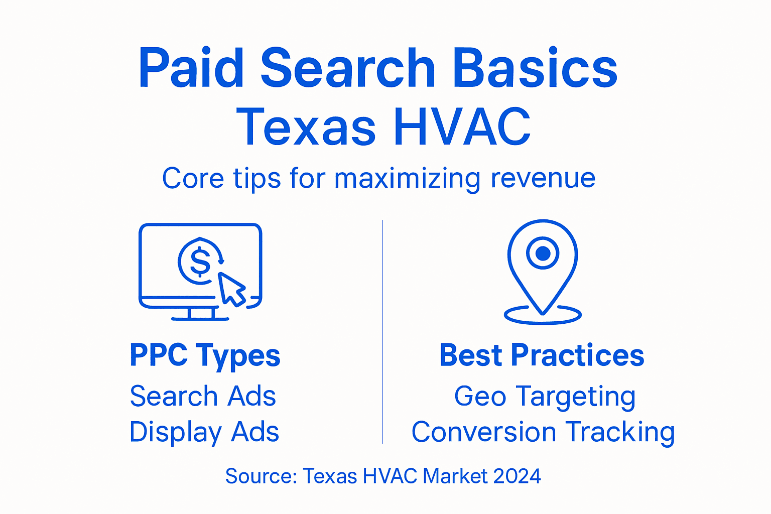 Infographic summarizing Texas HVAC paid search basics