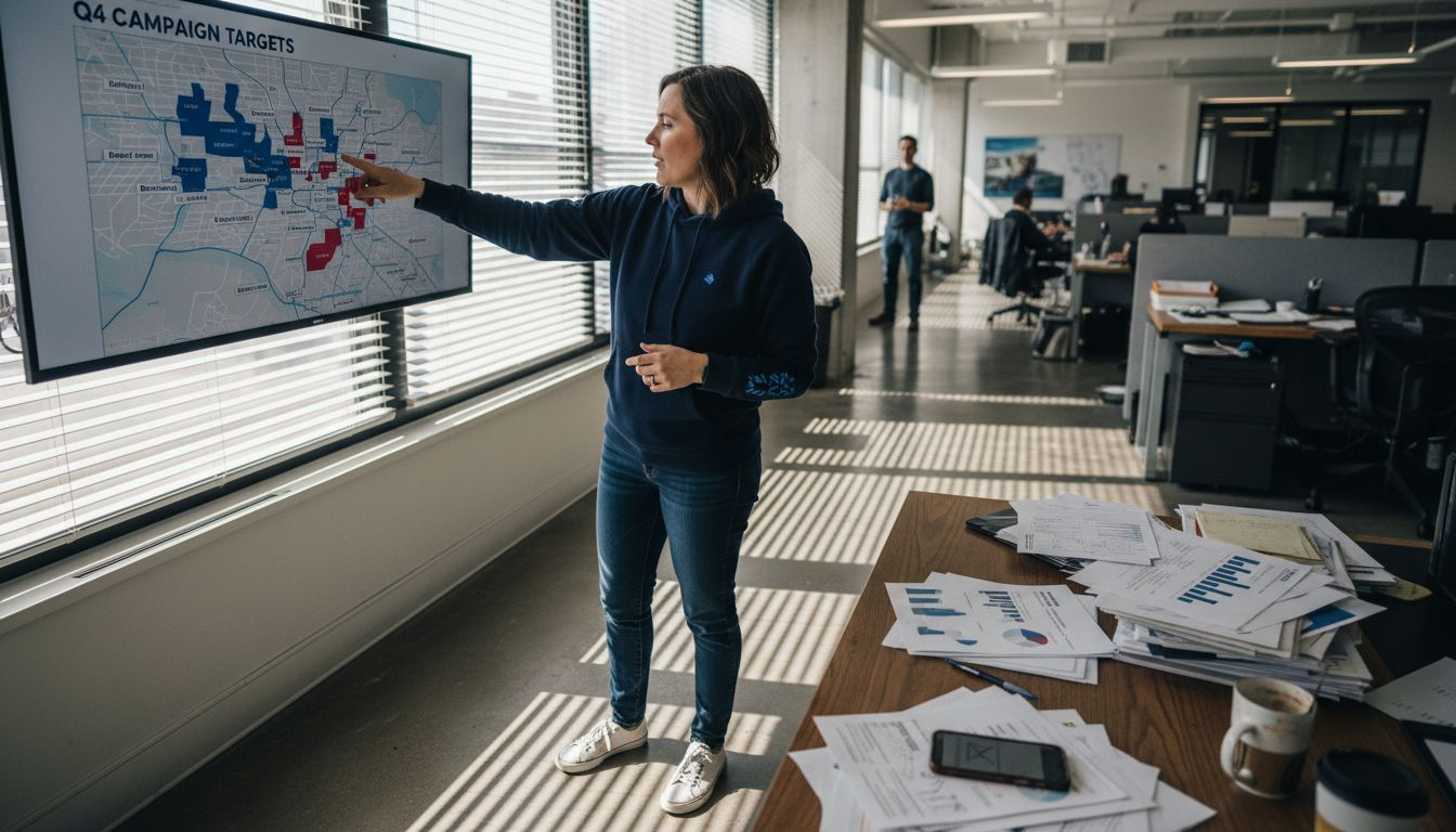 Manager reviews local HVAC search map display
