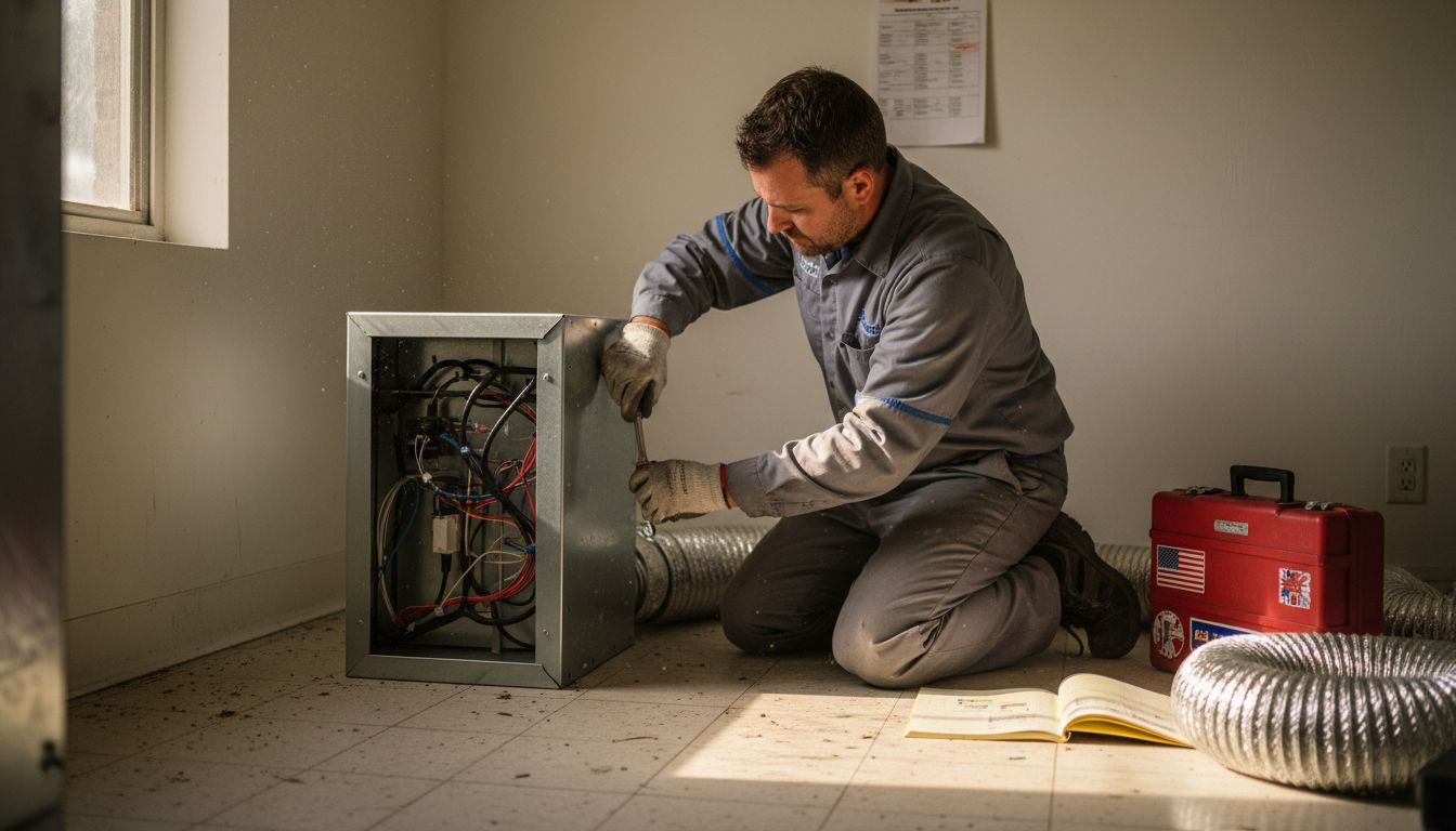 Technician installing HVAC energy recovery unit