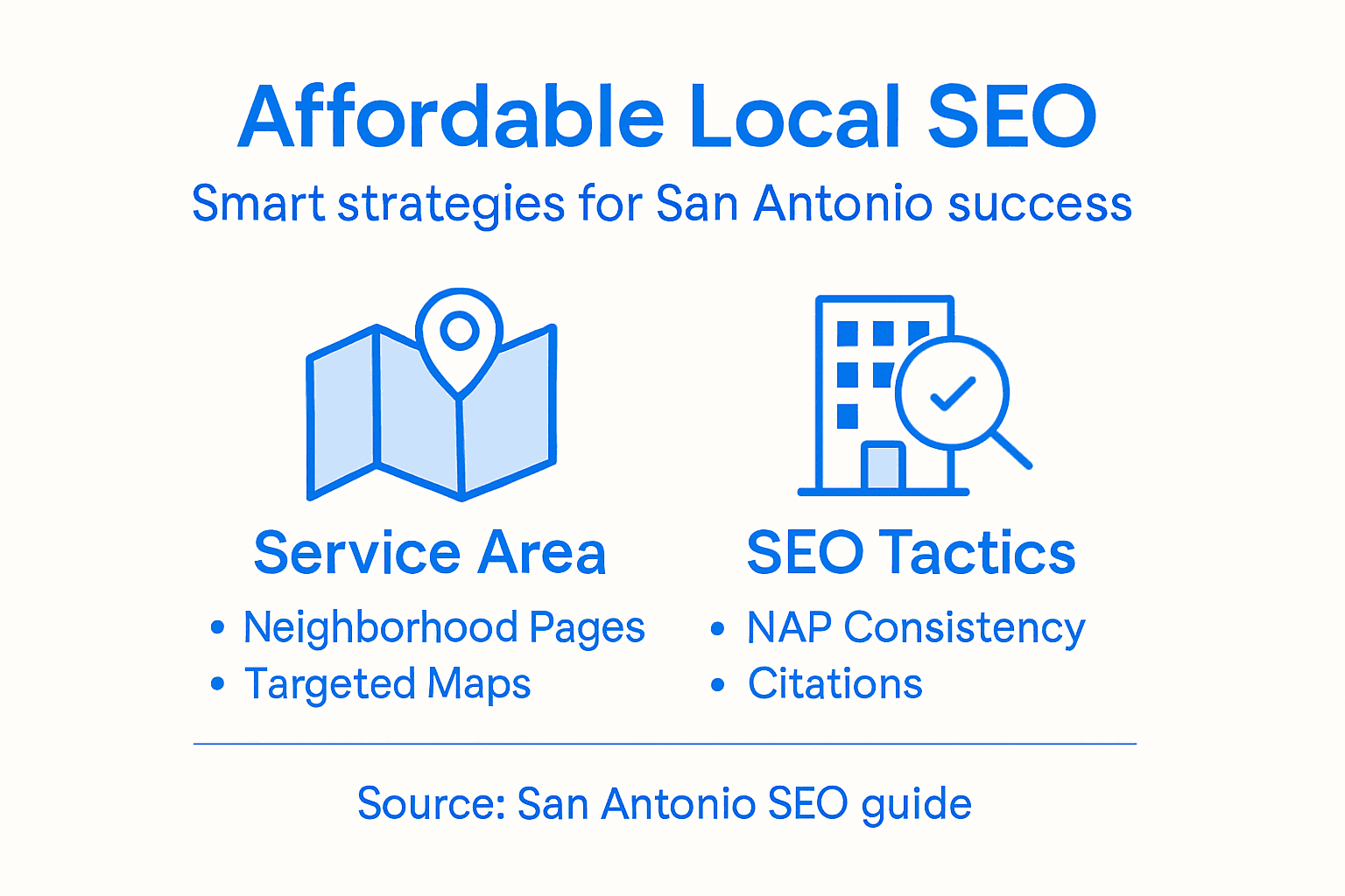 Infographic showing core San Antonio SEO tactics