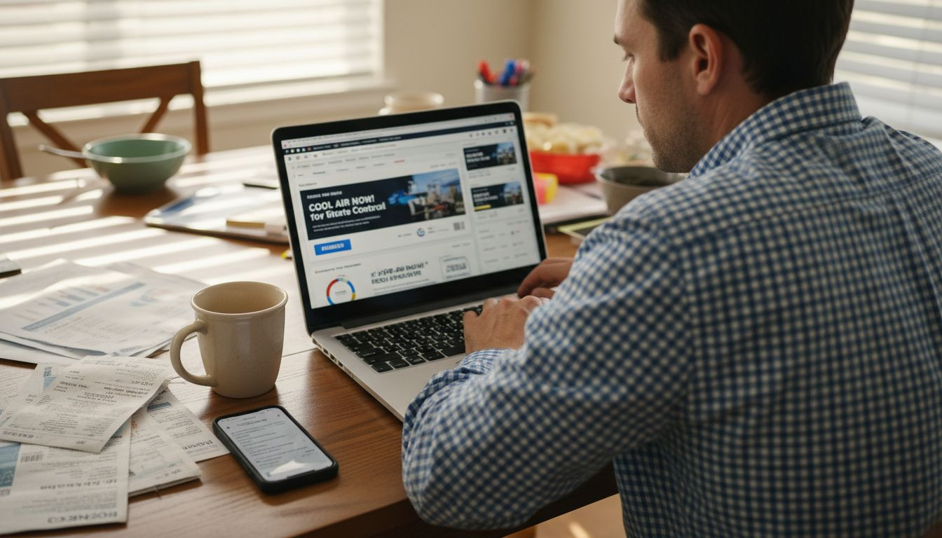 Business owner reviewing HVAC PPC display ads