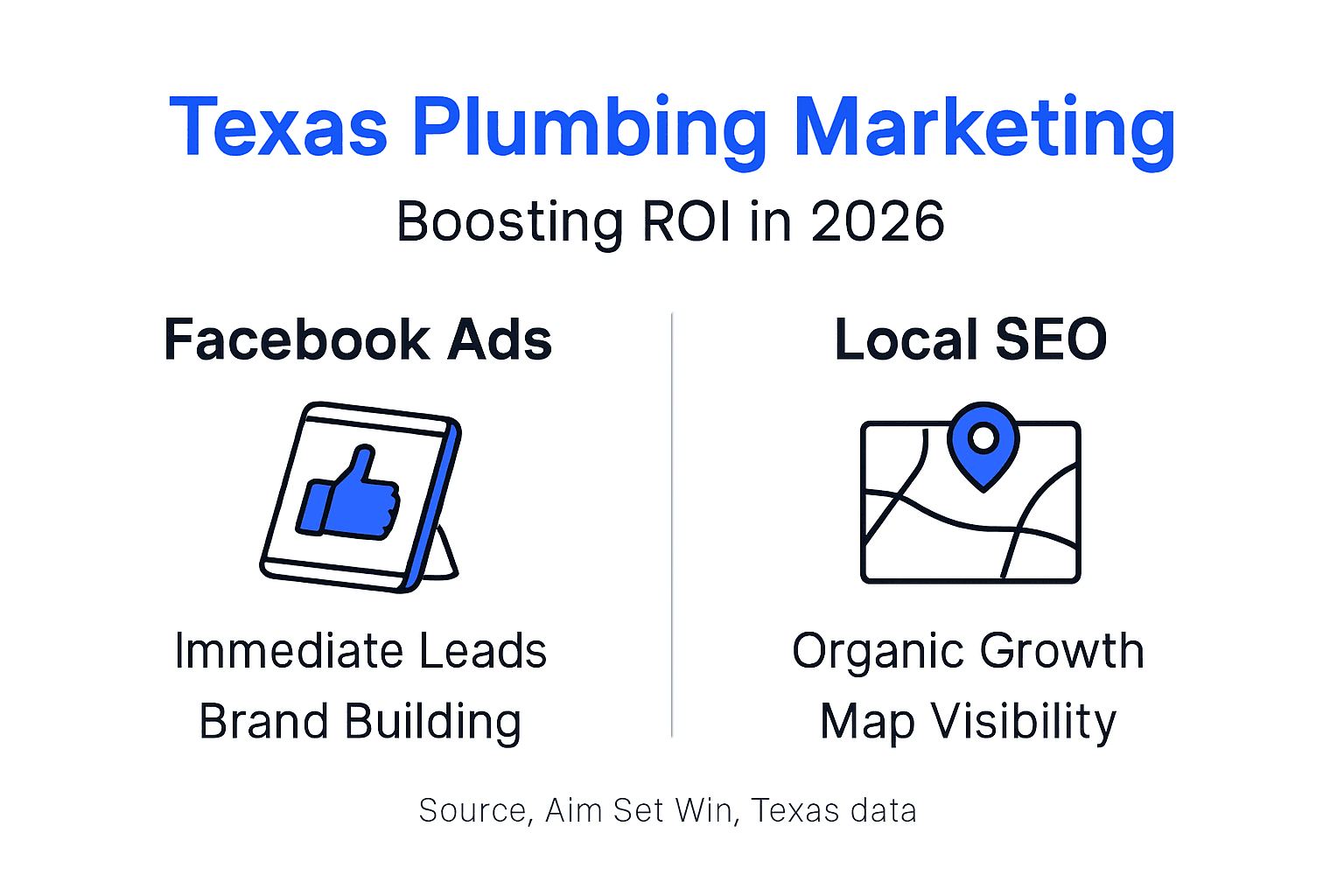 Infographic showing Facebook Ads and SEO for plumbing
