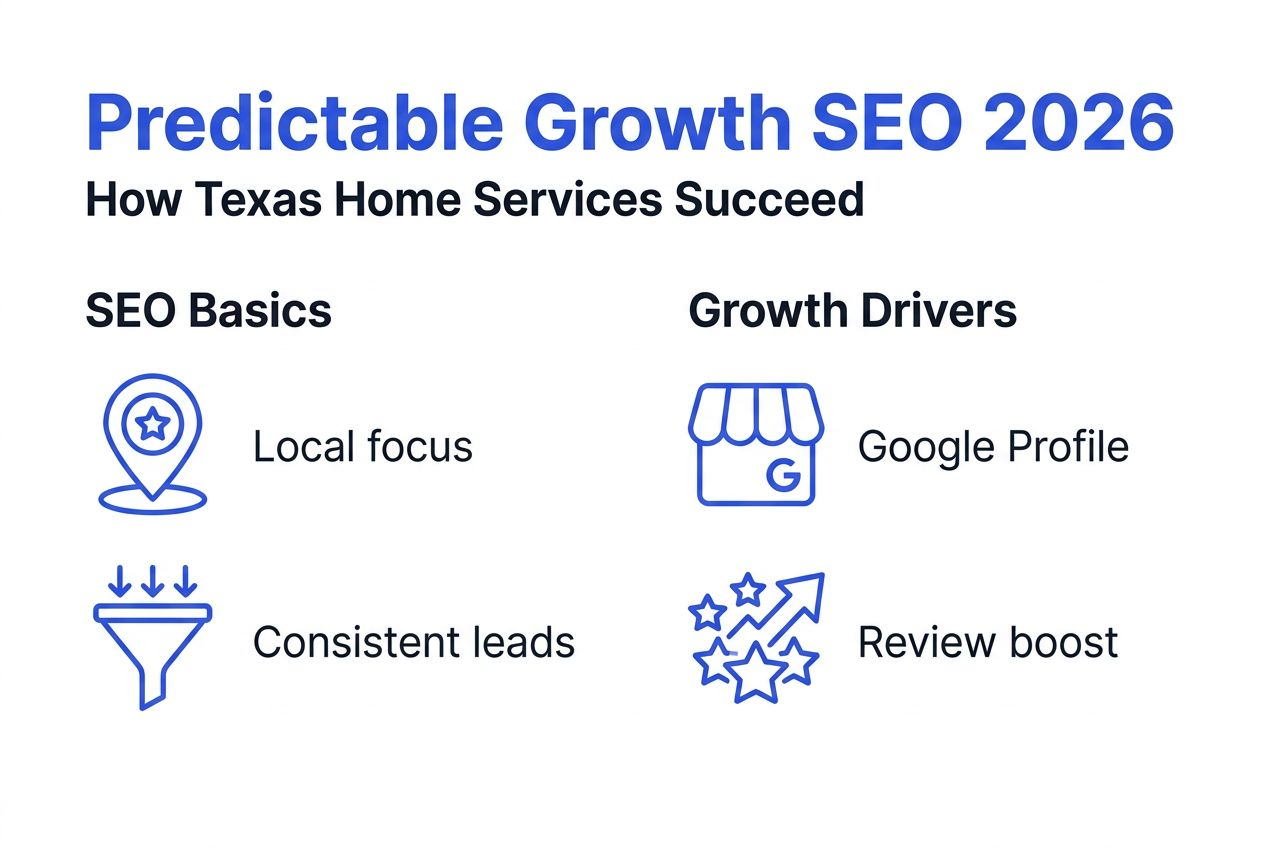 Infographic showing predictable growth SEO essentials
