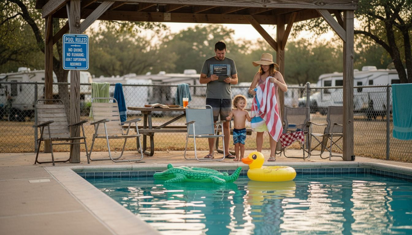 Family by swimming pool at RV park