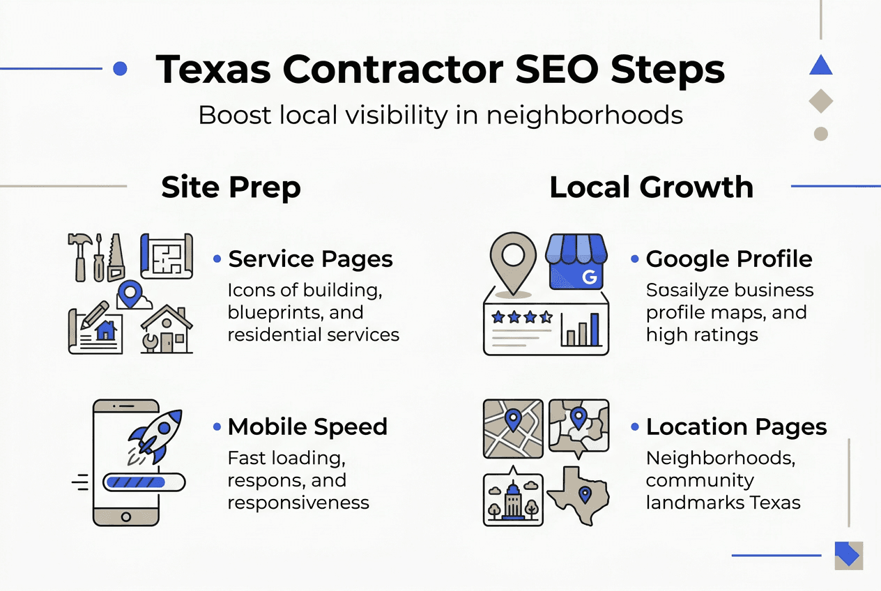 Infographic on Texas contractor local SEO steps