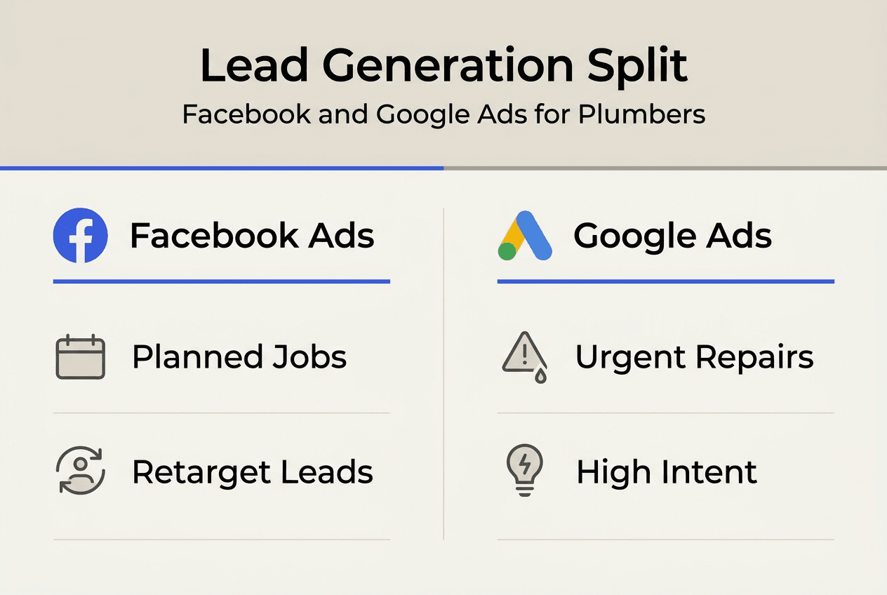 Infographic comparing Facebook and Google Ads uses