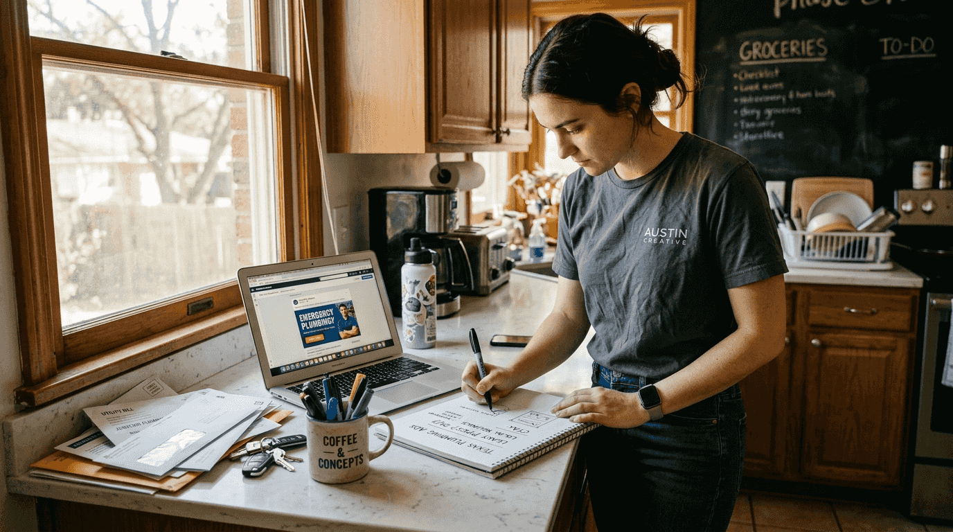 Ad planner sketching Facebook plumbing concepts