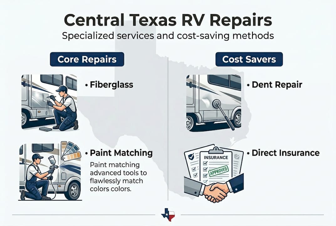 Infographic showing Central Texas RV repair services