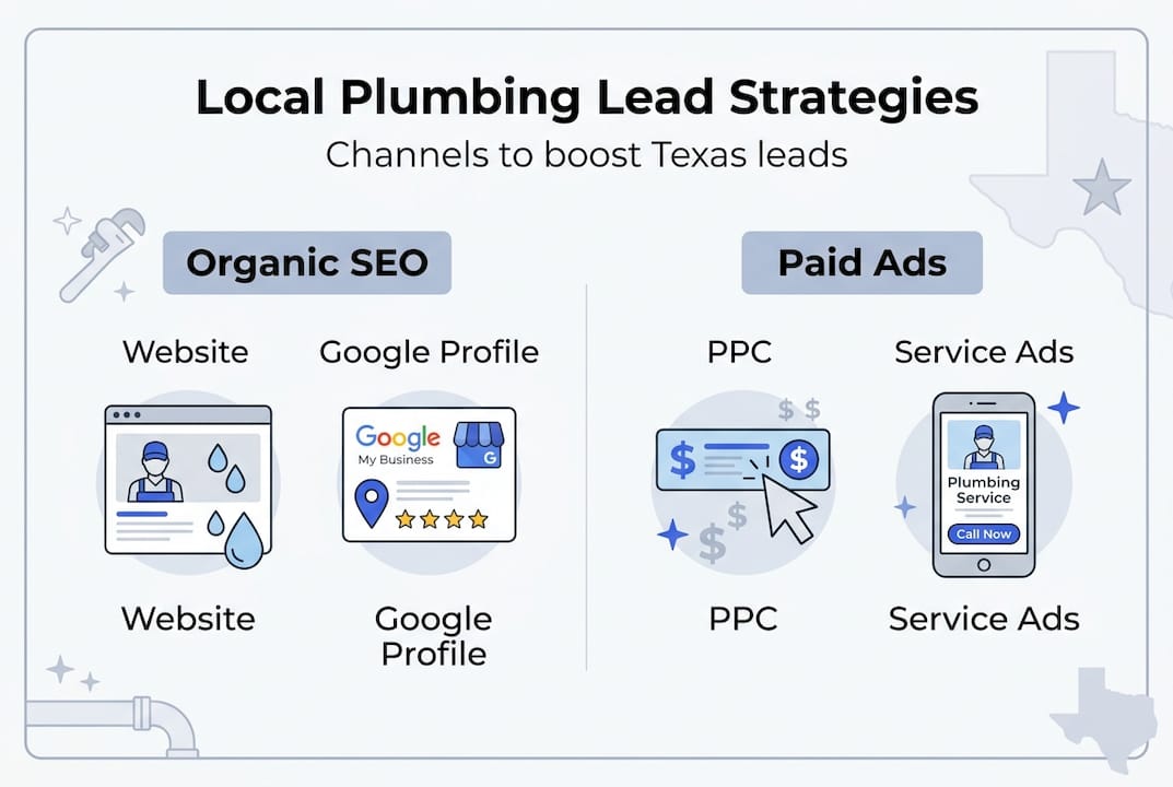Infographic plumbing marketing channels Texas