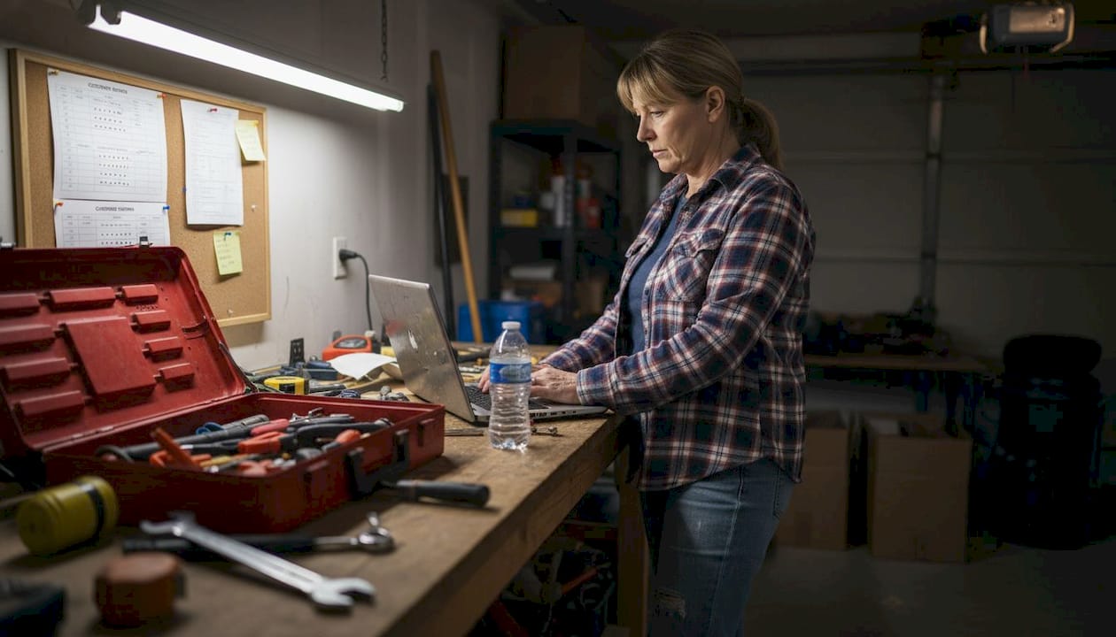 Plumber tracks reviews and business details in garage