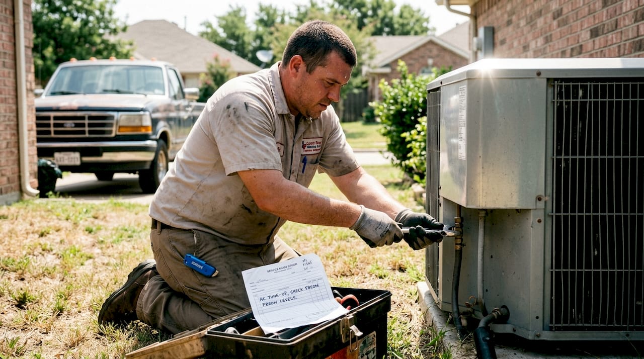 HVAC technician servicing Texas home unit