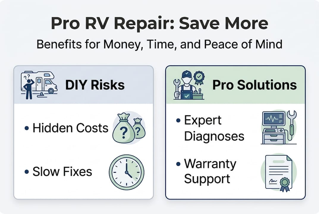Infographic summarizing RV repair pros and cons