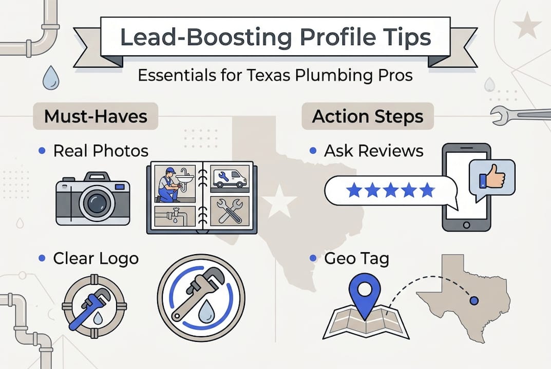 Infographic with essentials and actions for Texas plumbers