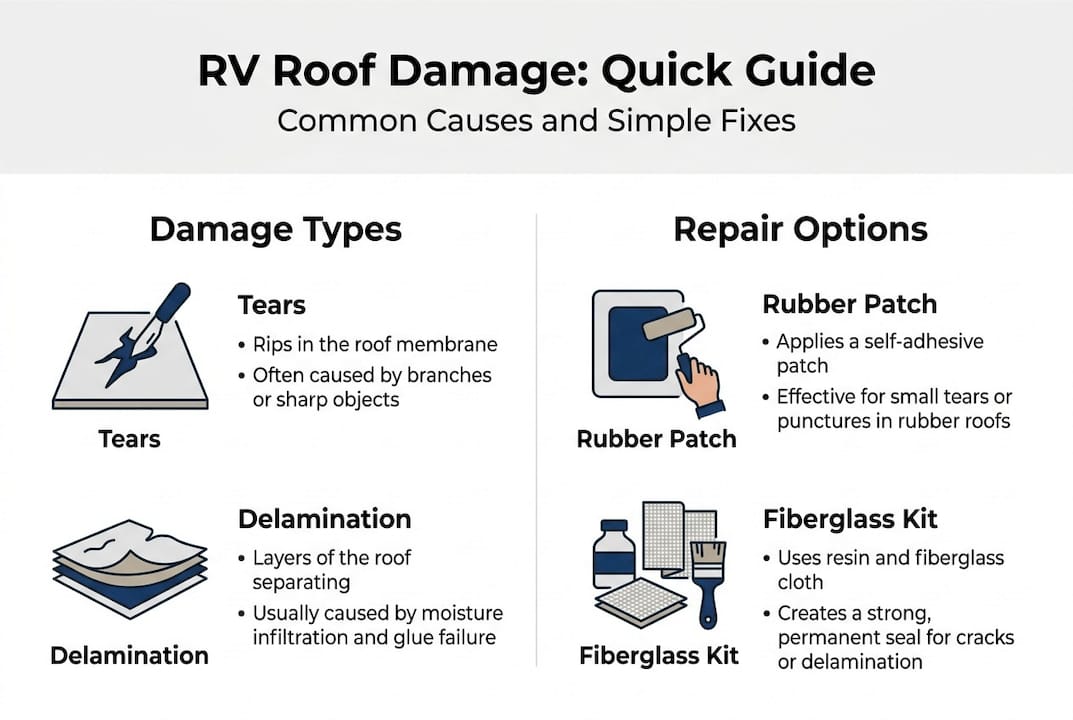 Infographic showing RV roof damage and repairs