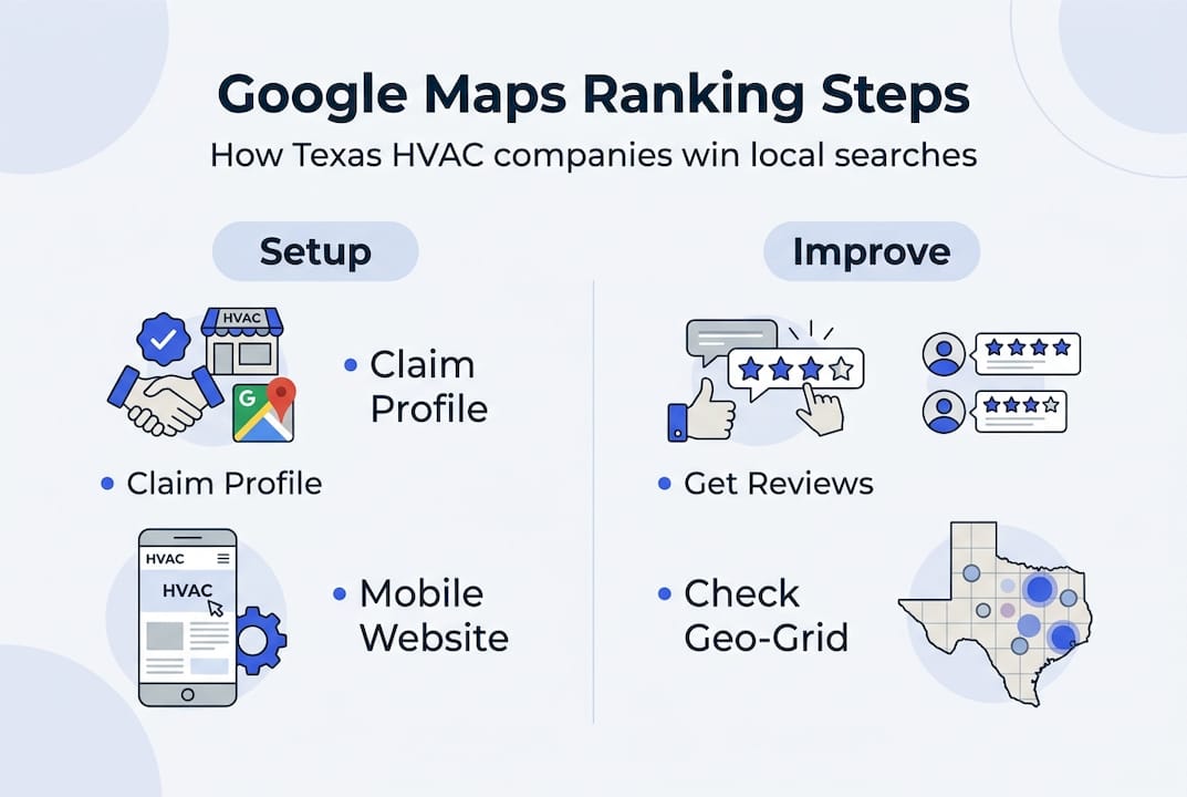 Infographic showing steps to HVAC Google Maps ranking