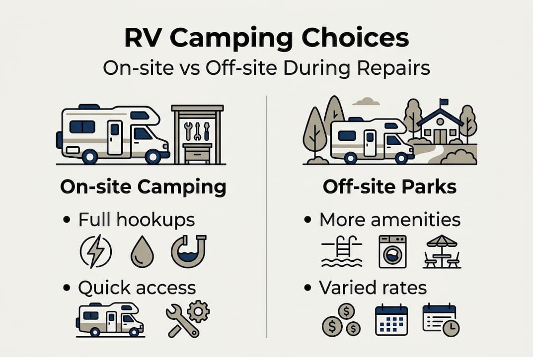 Infographic contrasting on-site and off-site RV camping choices