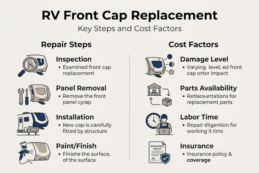 Infographic on RV front cap repair process and costs