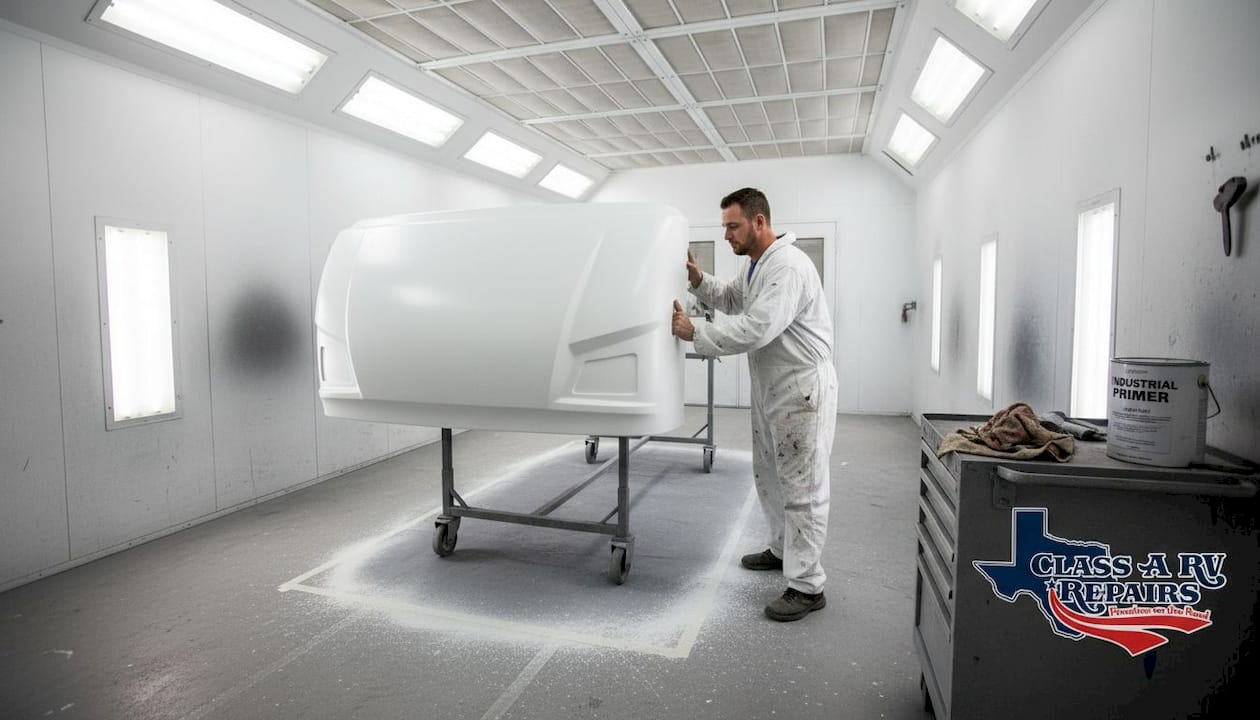 Paint specialist moves RV cap into booth