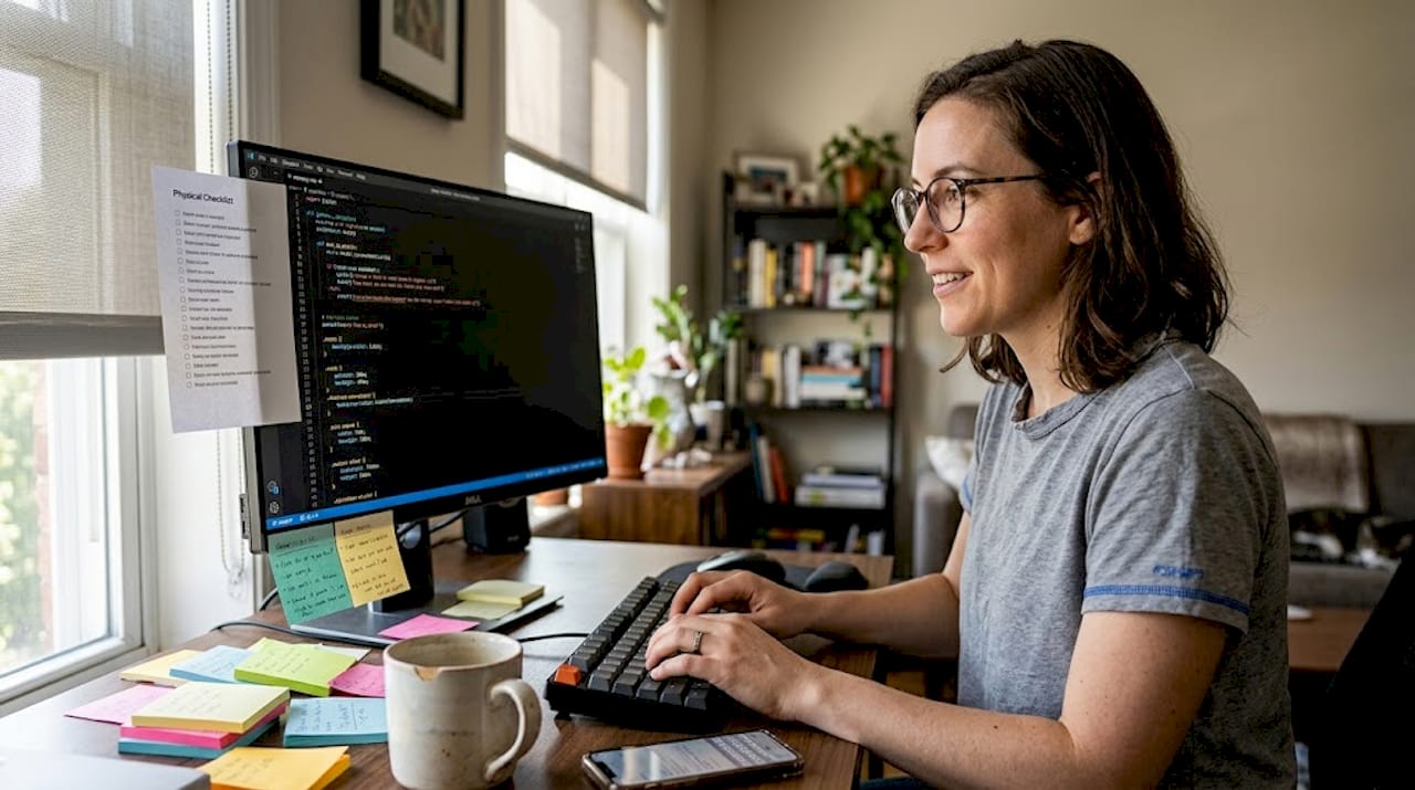 Web developer reviewing site for technical issues