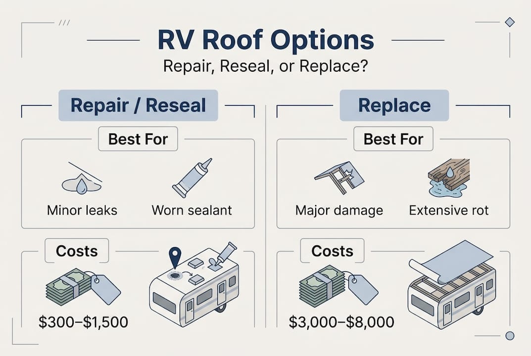 Infographic comparing RV roof repair options