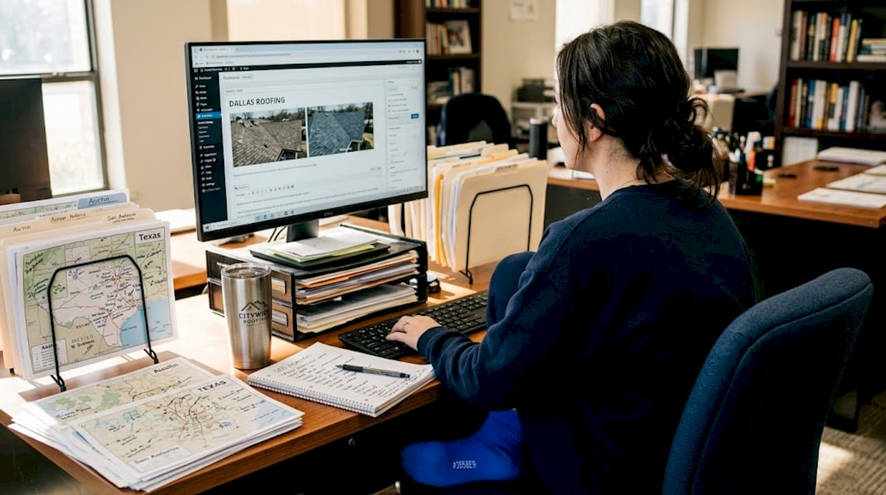 Contractor updating city-targeted roofer website