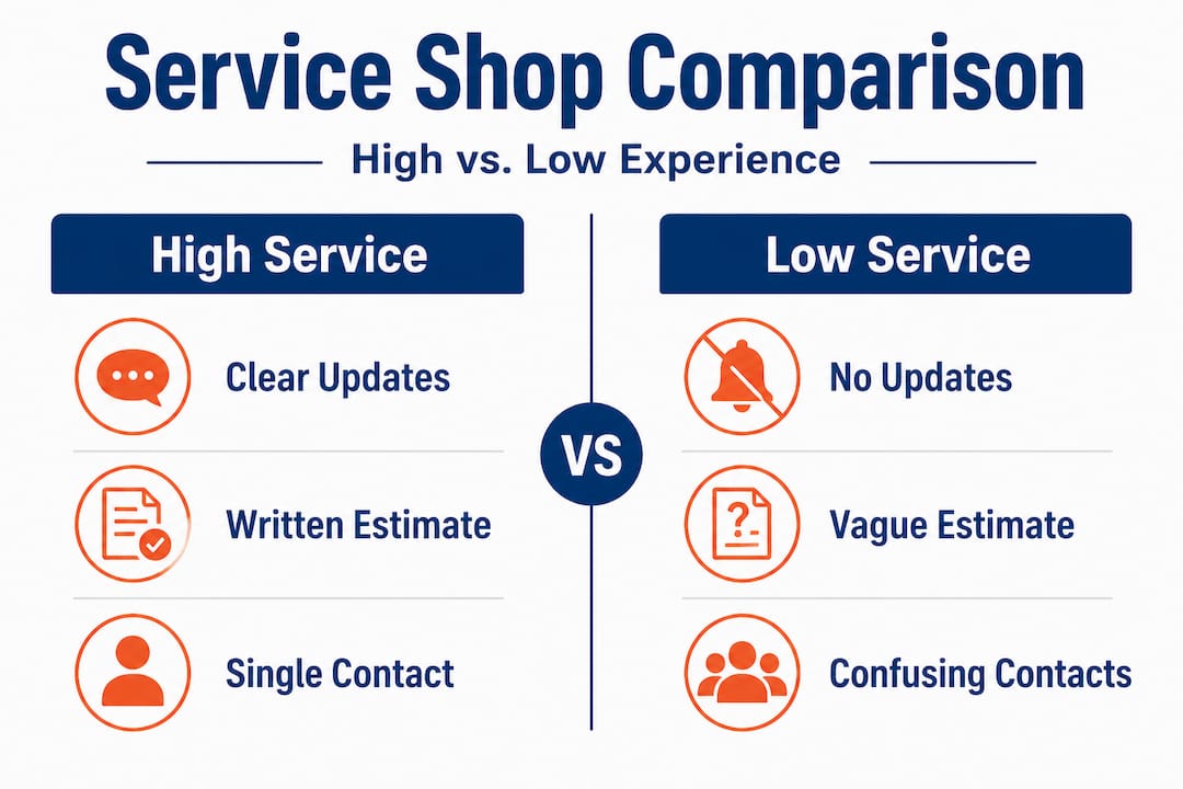 Infographic comparing high and low RV service shops