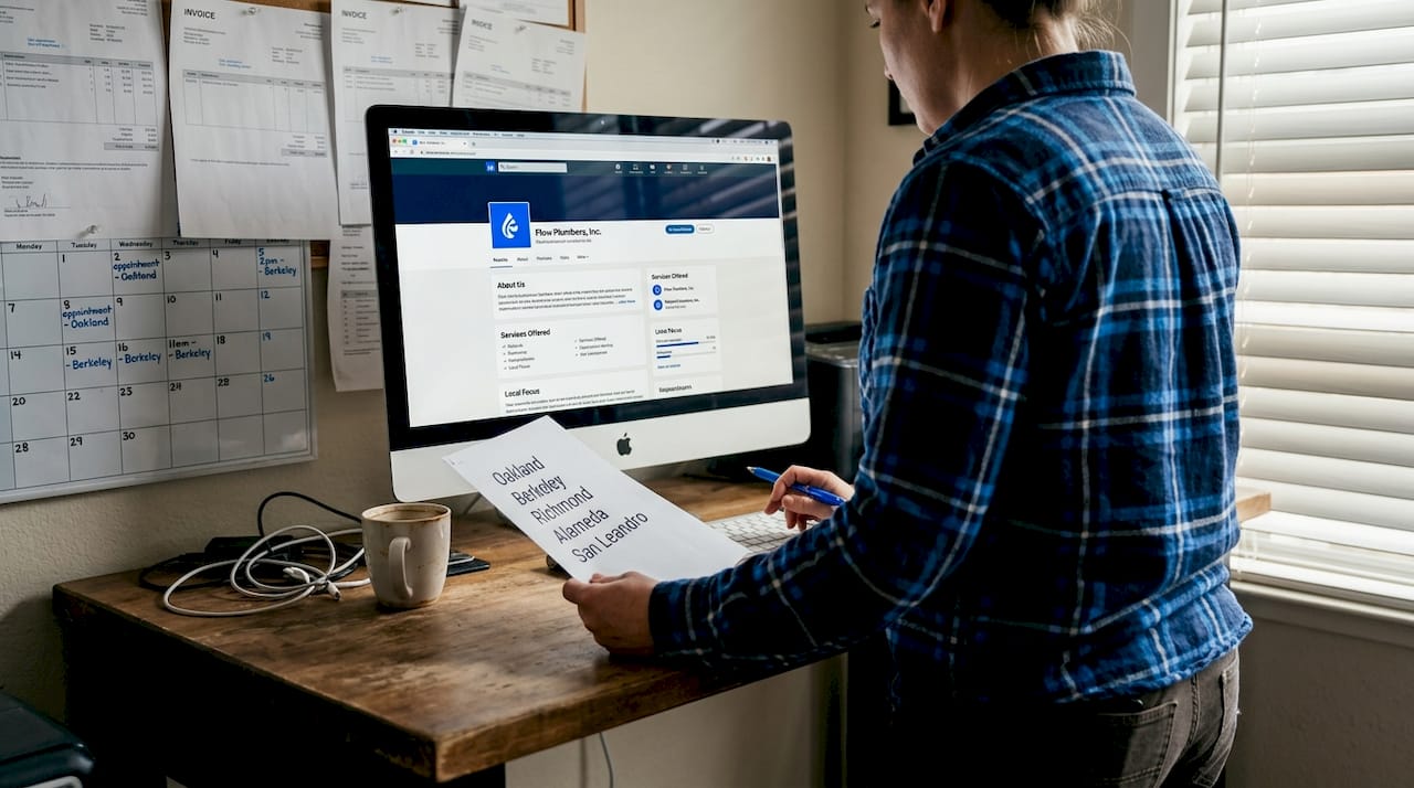 Plumber comparing business profile and service list