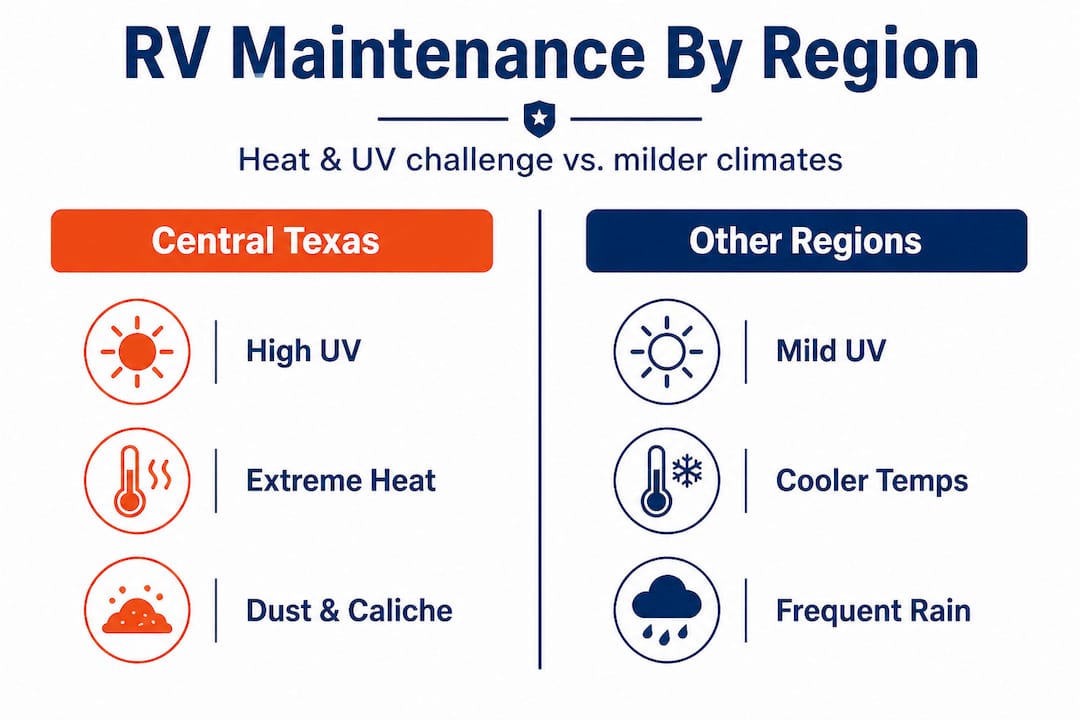 Infographic comparing Texas RV risks vs. regions