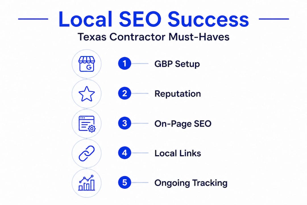 Infographic showing key steps for Texas contractor SEO