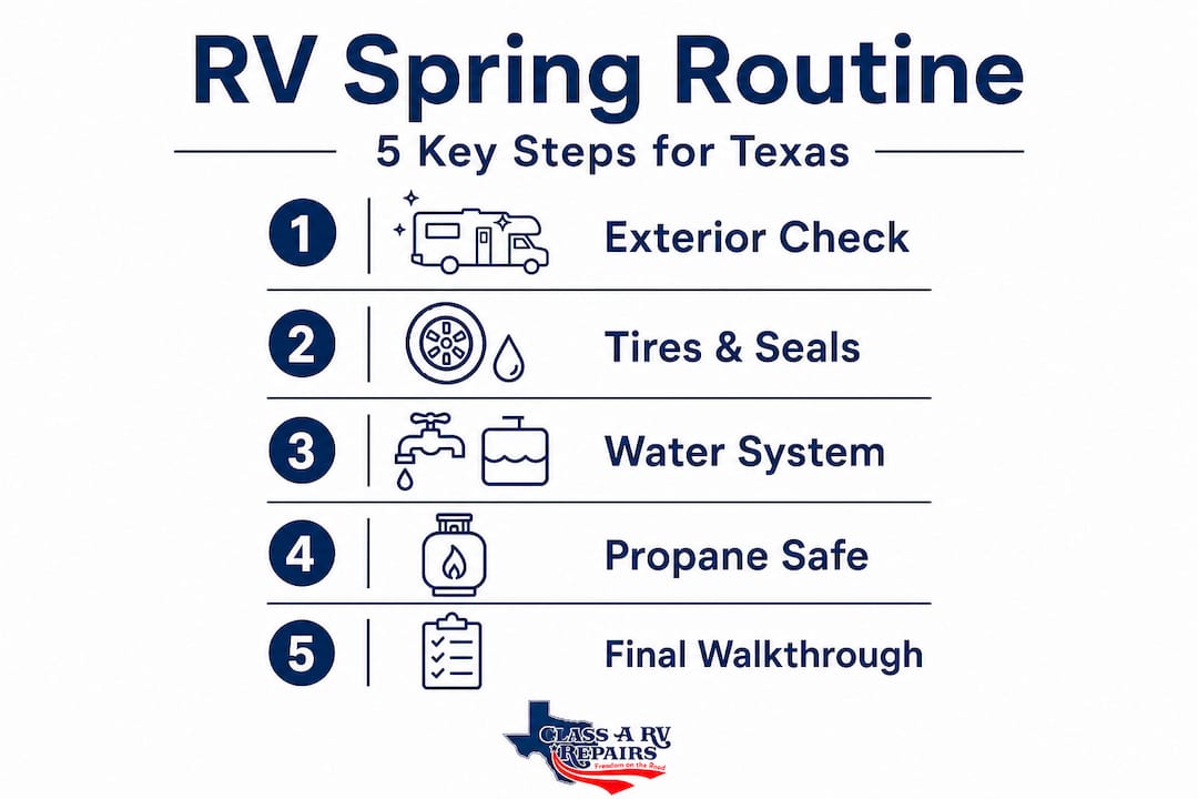 Infographic with key steps in spring RV maintenance