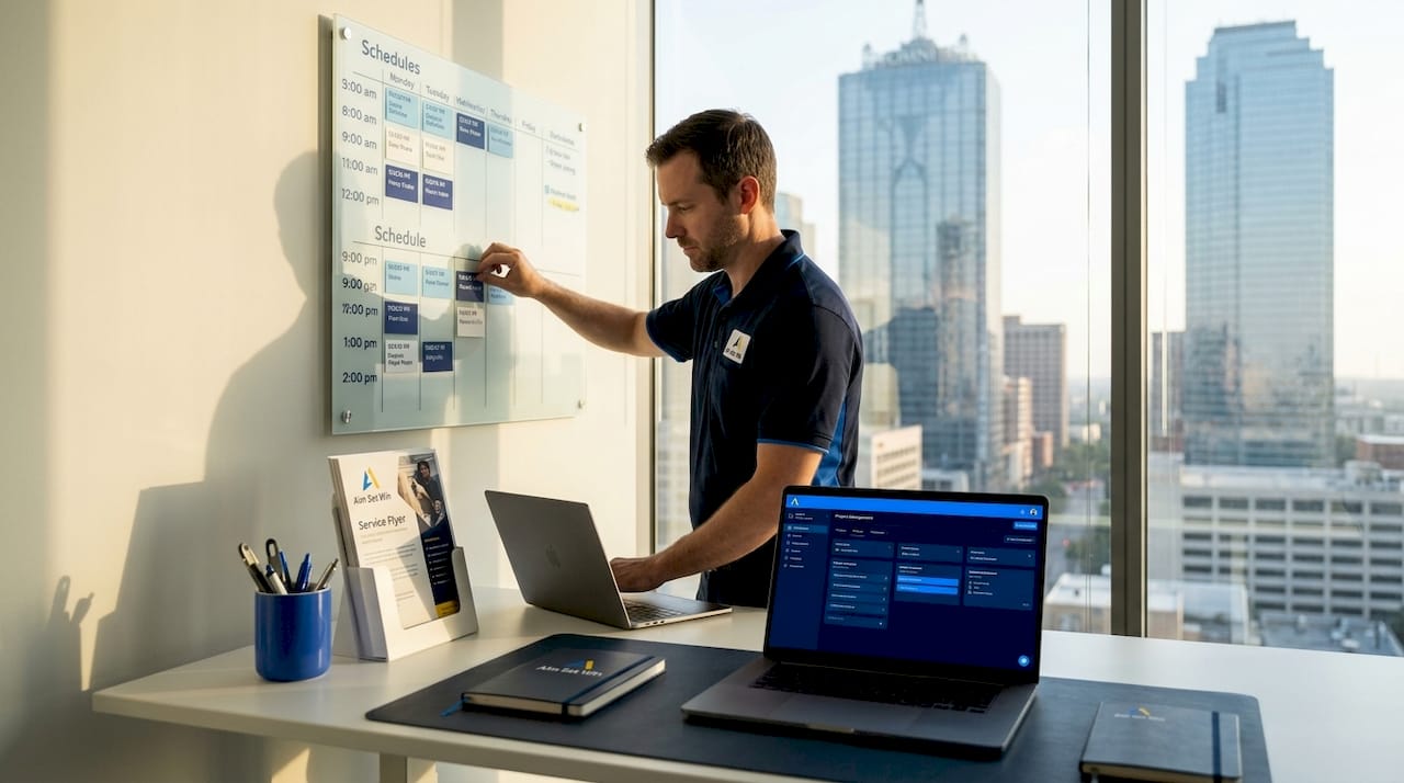 HVAC technician managing workflow in Texas office