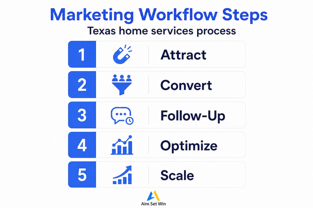 Infographic showing five steps in marketing process