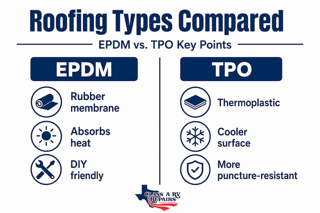 Infographic comparing EPDM and TPO RV roofs