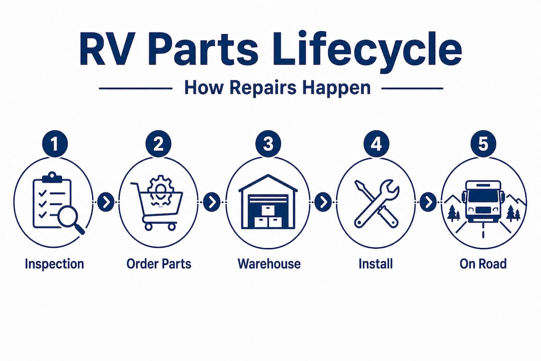 Infographic showing RV parts supply and repair process