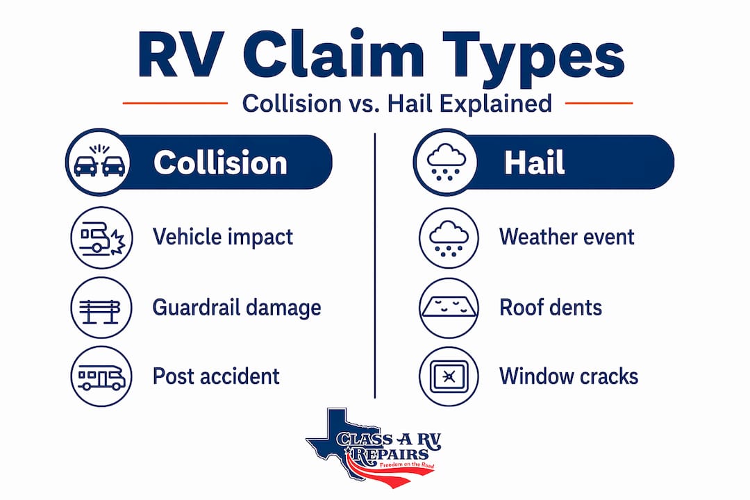 Infographic comparing collision and hail RV insurance coverage