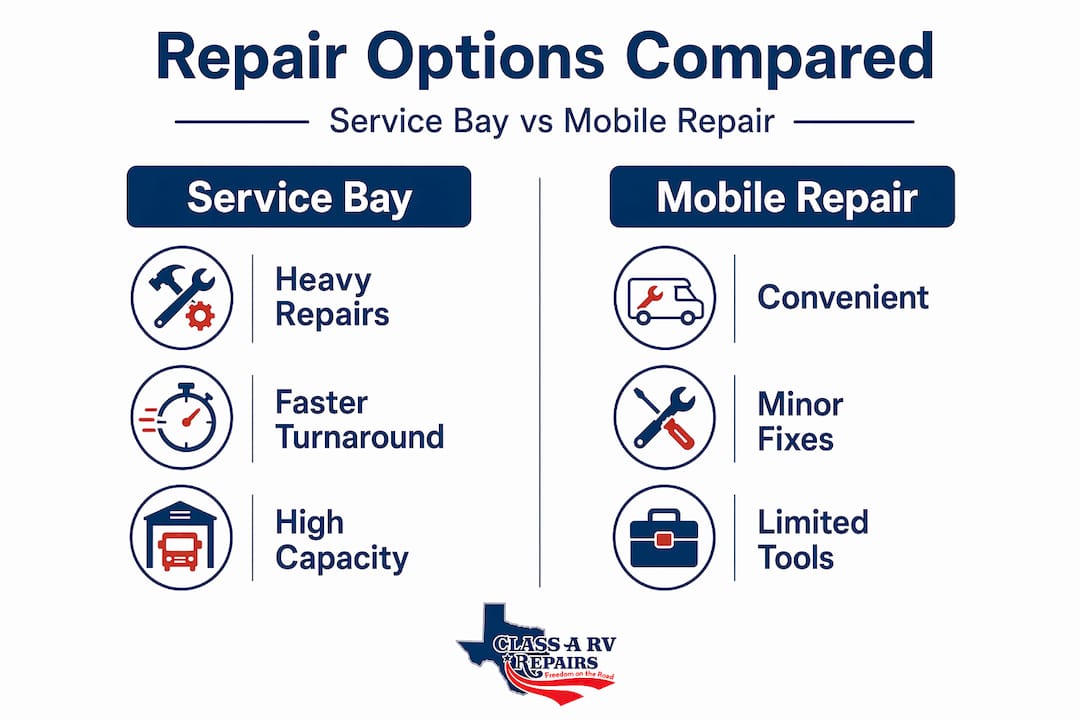 Infographic comparing service bay and mobile RV repair