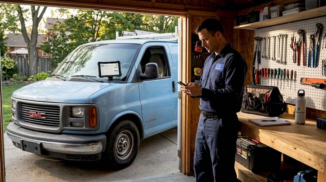 Technician schedules jobs in Texas garage