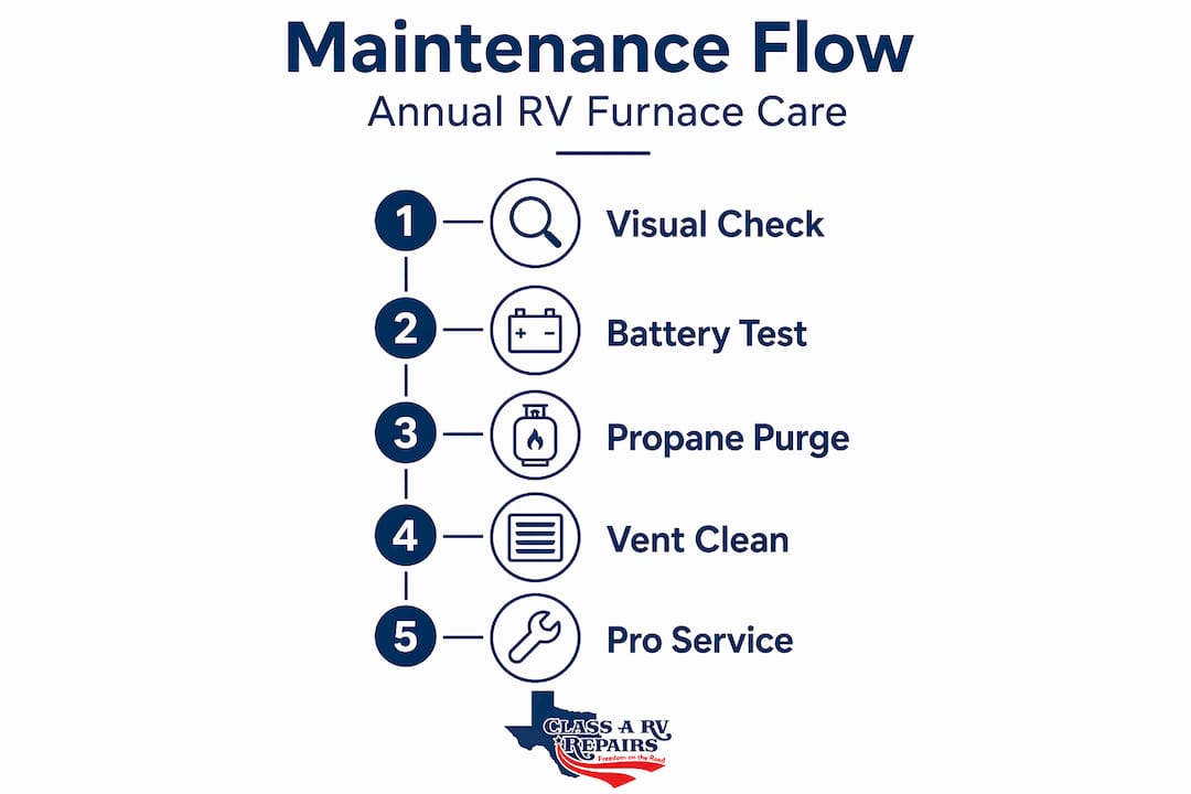 Infographic showing RV furnace maintenance steps