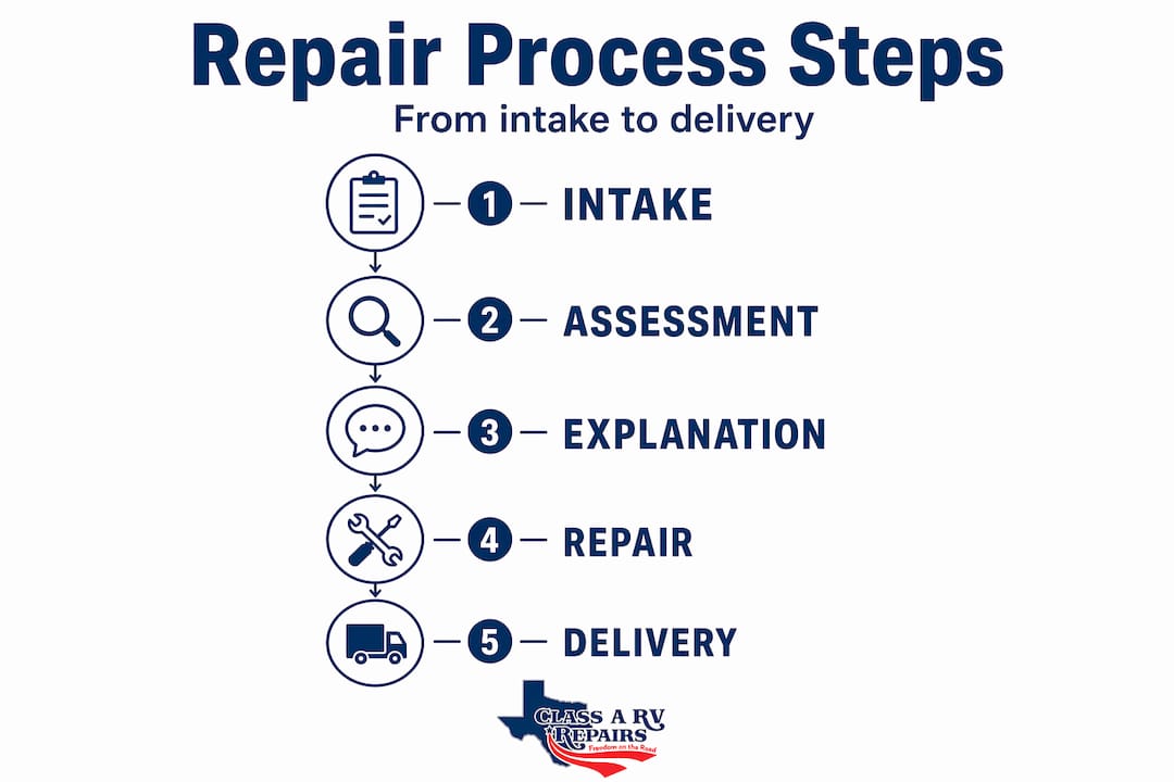 Infographic showing step-by-step RV repair process