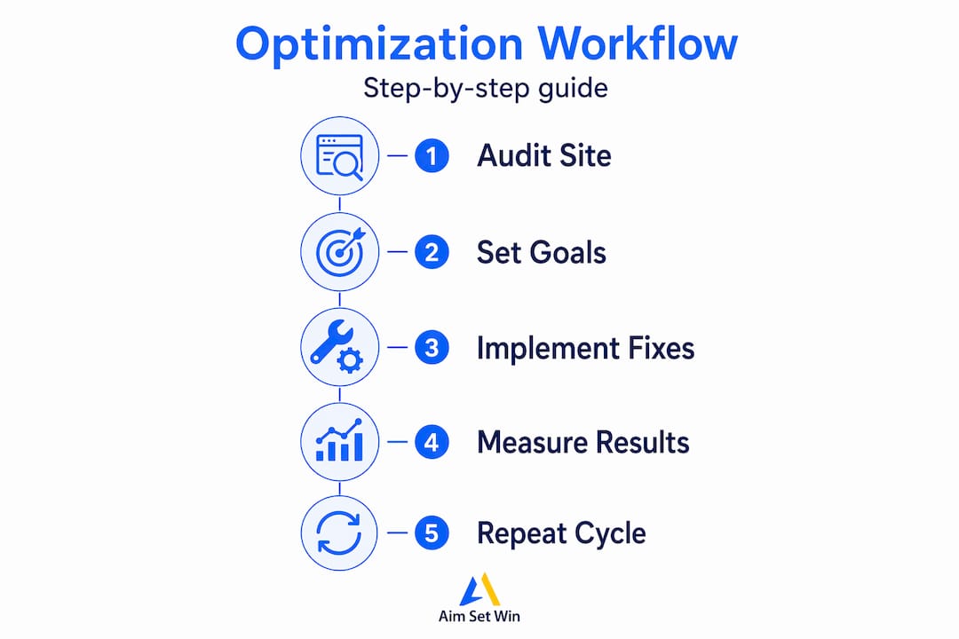 Infographic of website optimization workflow steps