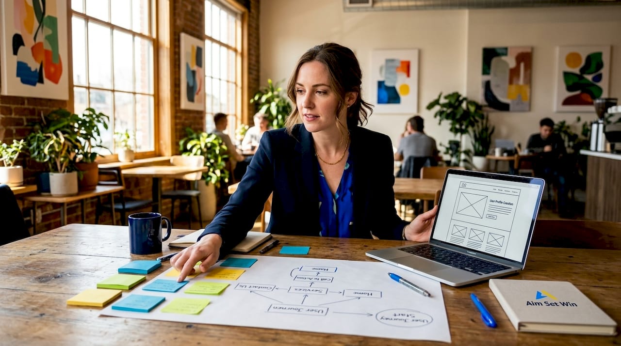 Marketer sketching website user journey map
