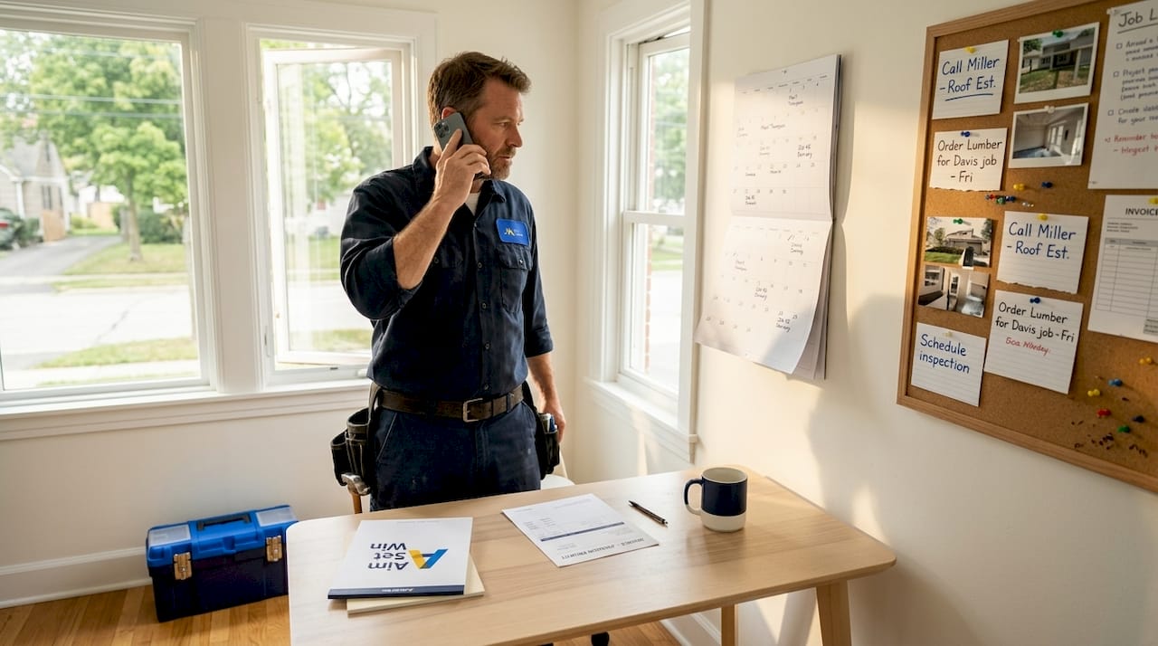 Contractor responding to leads in office