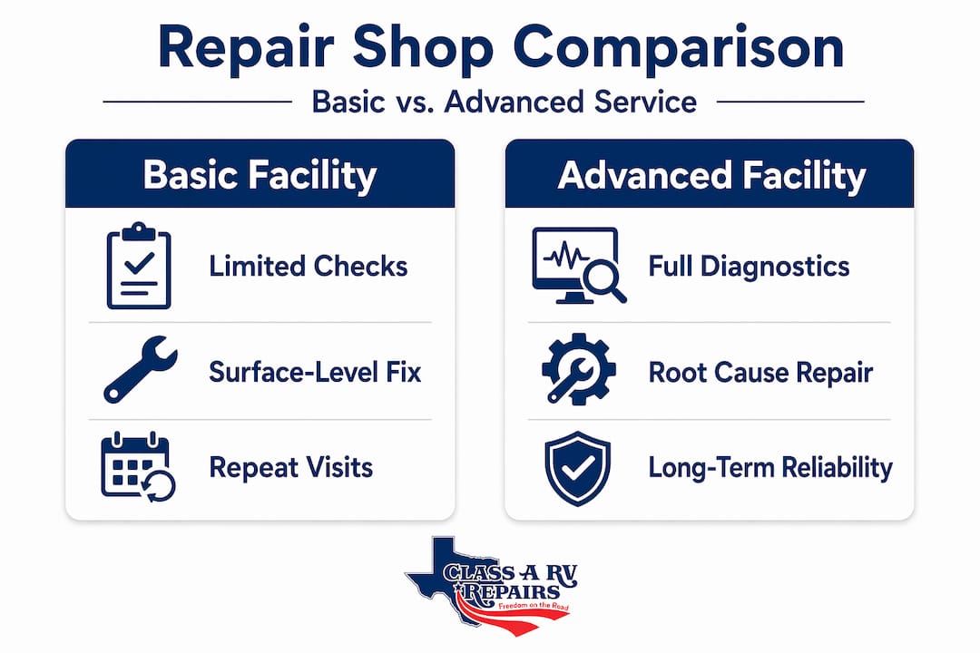 Infographic comparing basic and advanced RV repair outcomes