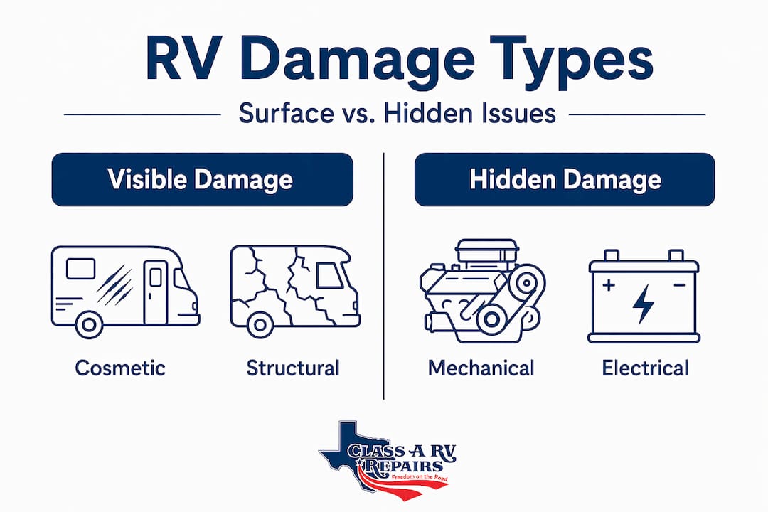 Infographic comparing RV visible and hidden damage types