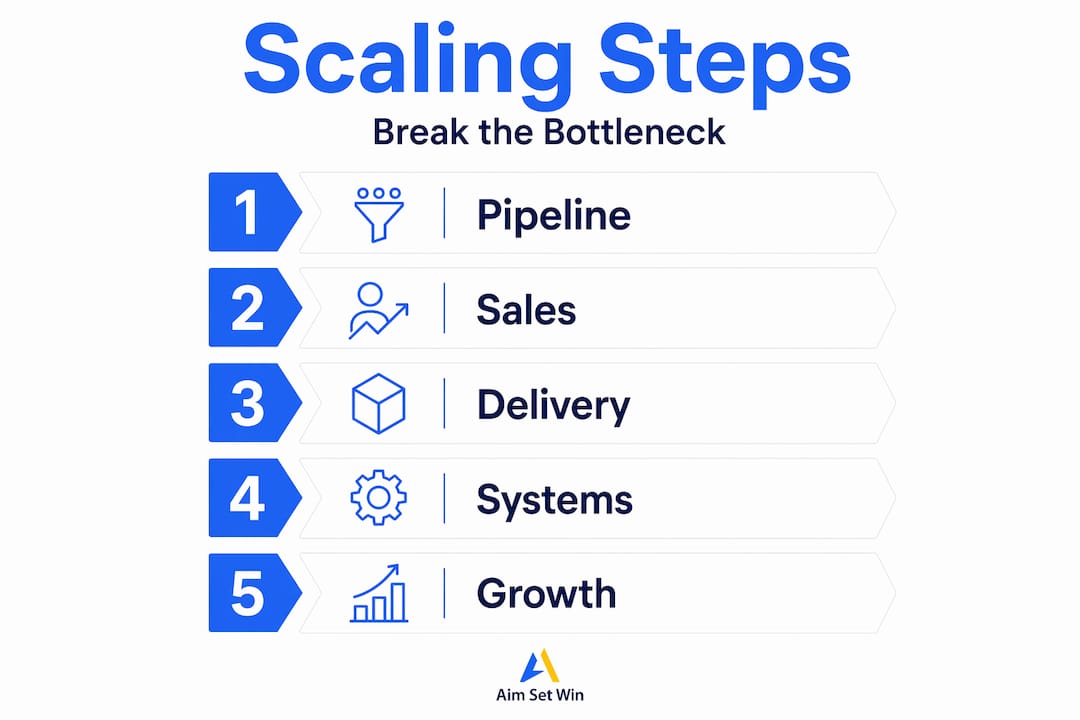 Infographic showing scaling steps for service business