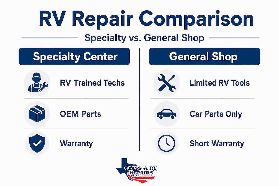 Infographic comparing specialty RV and general shops