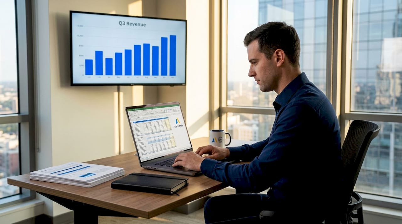 Business analyst reviewing data in office