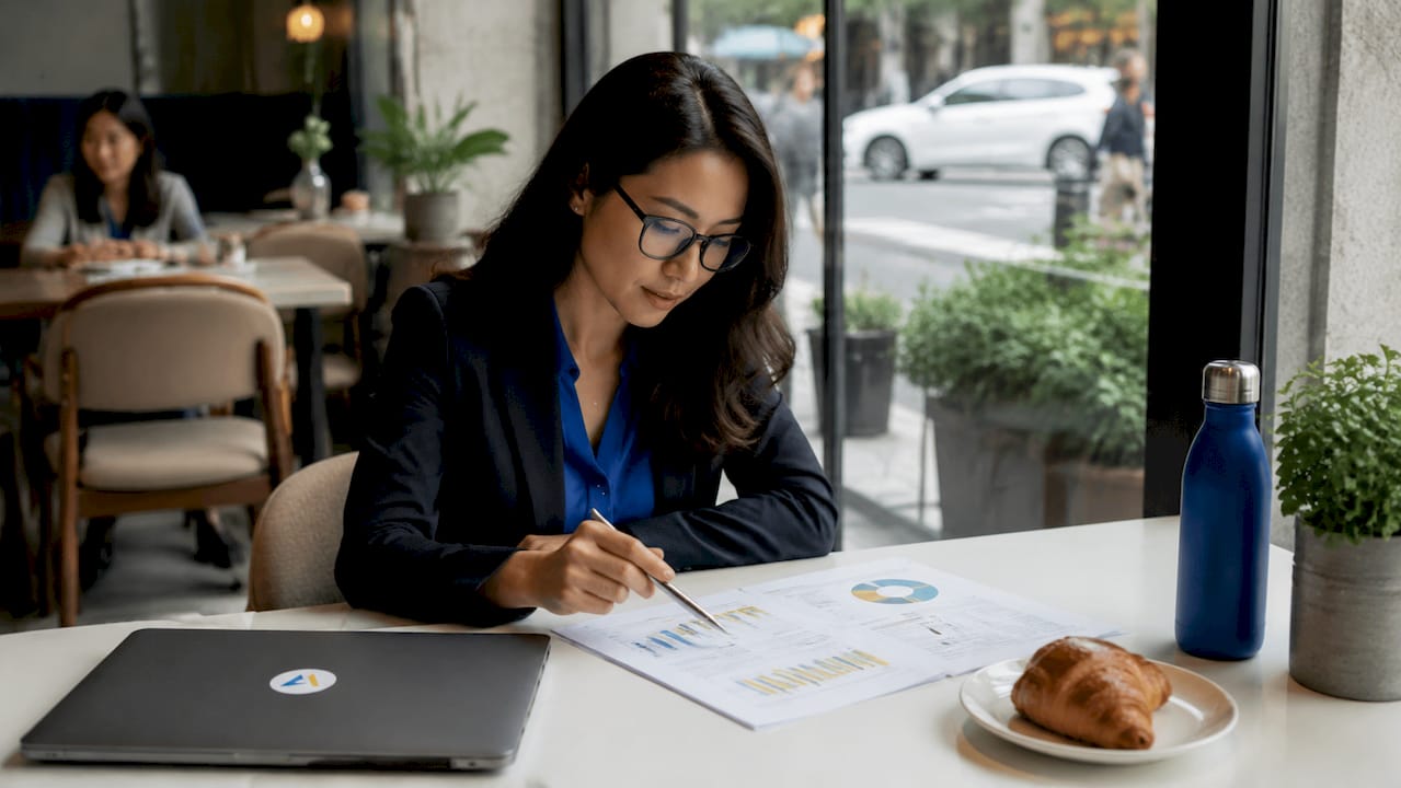 Business analyst reviewing charts in office